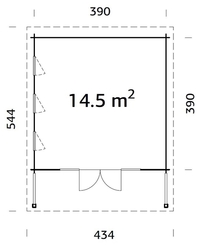 Zahradní domek Caroline 14,5 m2 544 (včetně terasy) x 390 cm, tl. 44 mm