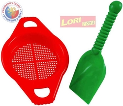 LORI 211 Lopatka + sítko plastový set na písek 4 barvy LORI 211 Lopatka + sítko plastový set na písek 4 barvy